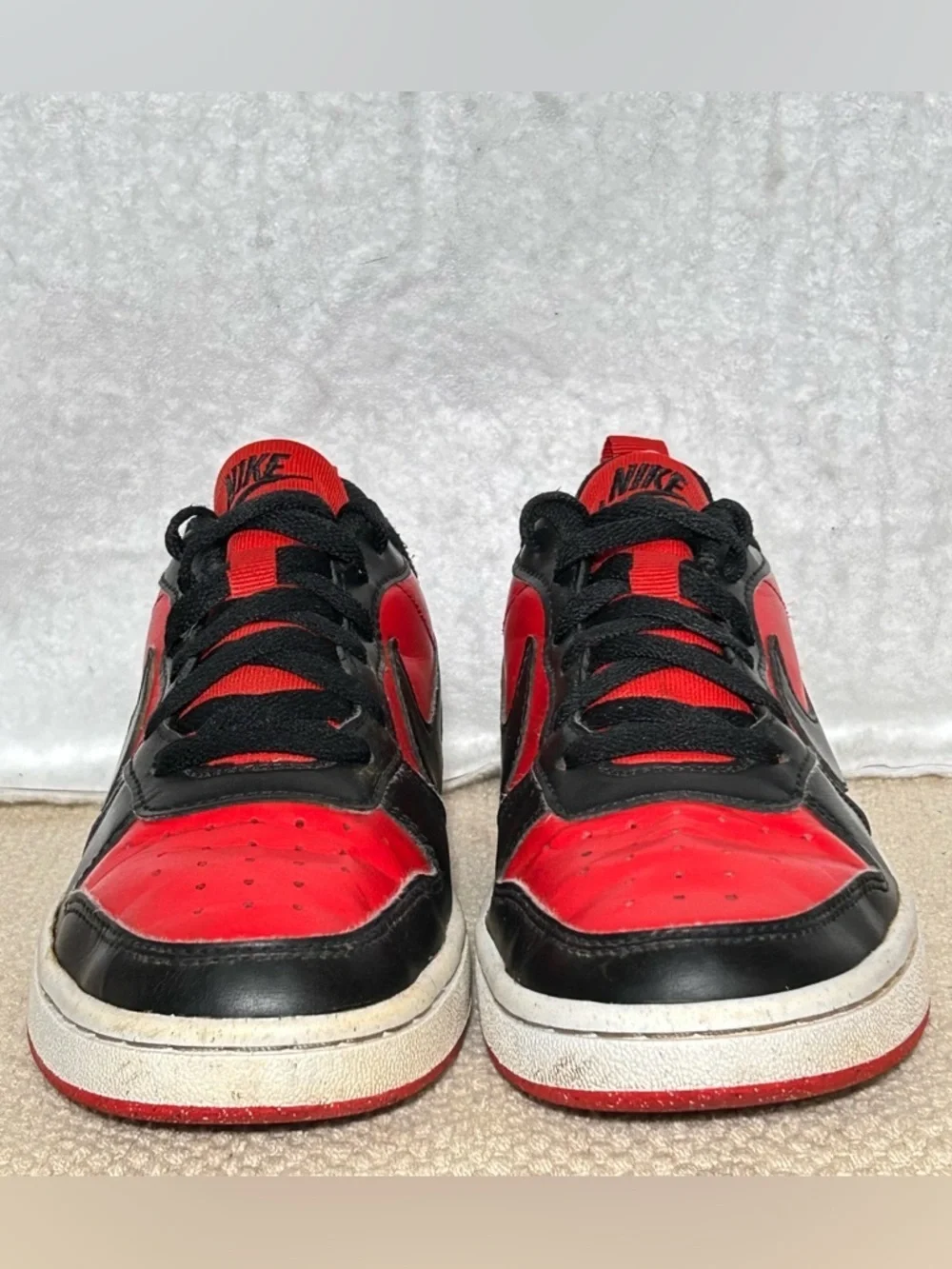 Nike Big Kids Court Borough Low 2 Red/Blk Leather Athletic Sneakers Shoes SZ 4Y